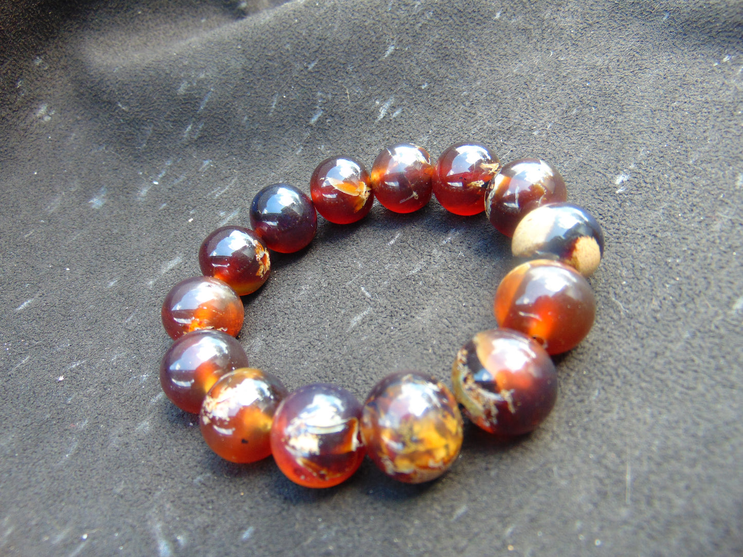 32 gram 14 Beads Mala Bracelet Indonesian Blue Yellow Red Amber 16 mm for Healing FRB8