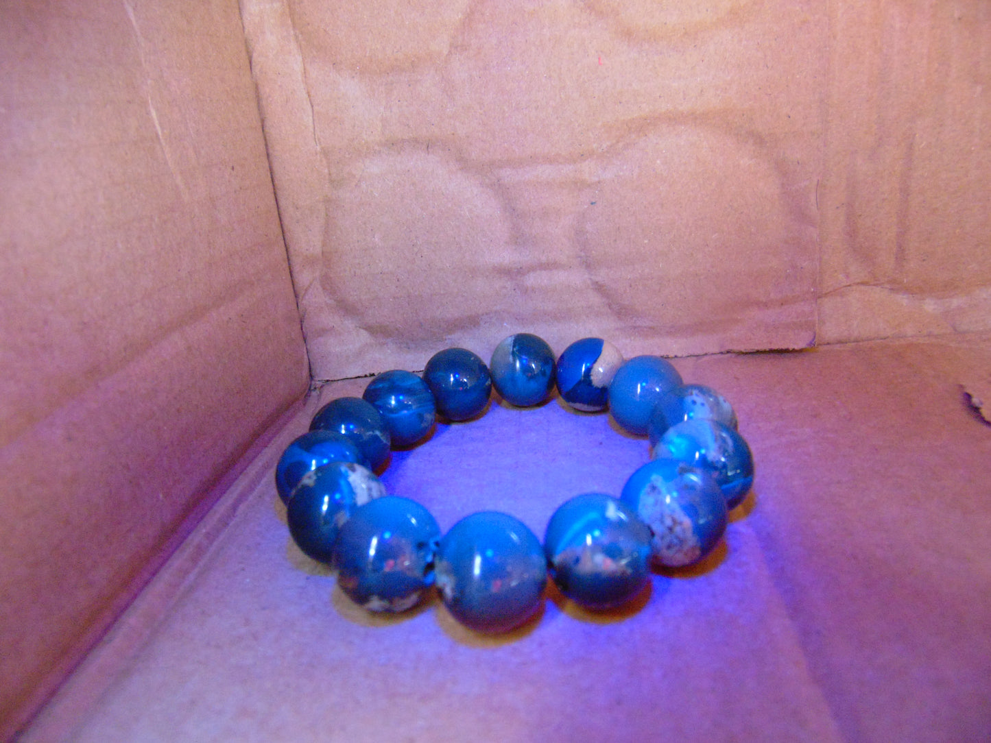 32 gram 14 Beads Mala Bracelet Indonesian Blue Yellow Red Amber 16 mm for Healing FRB8