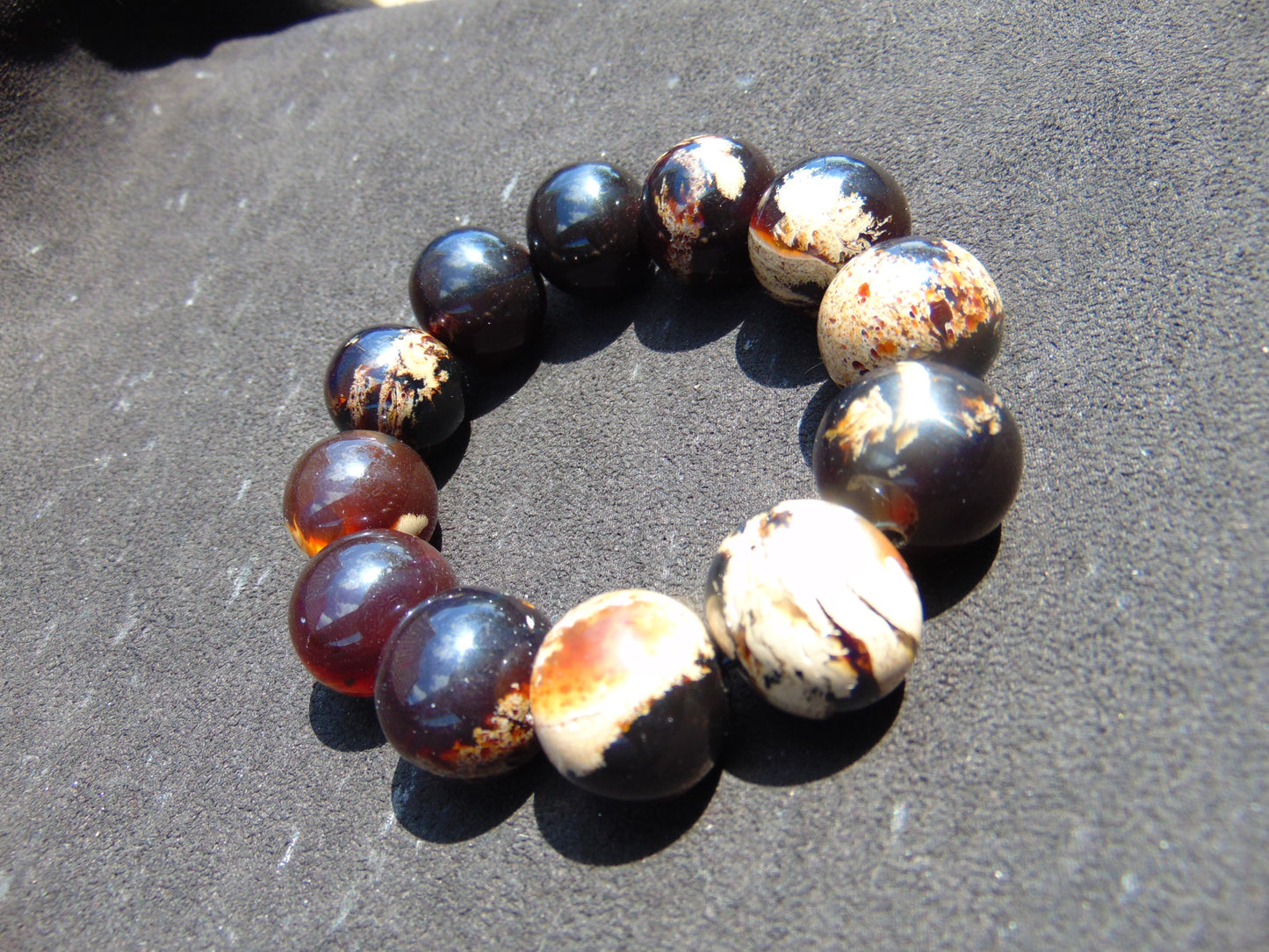 58 gram 12 Beads Mala Bracelet Indonesian Cherry Amber 25 mm for Healing B20M13