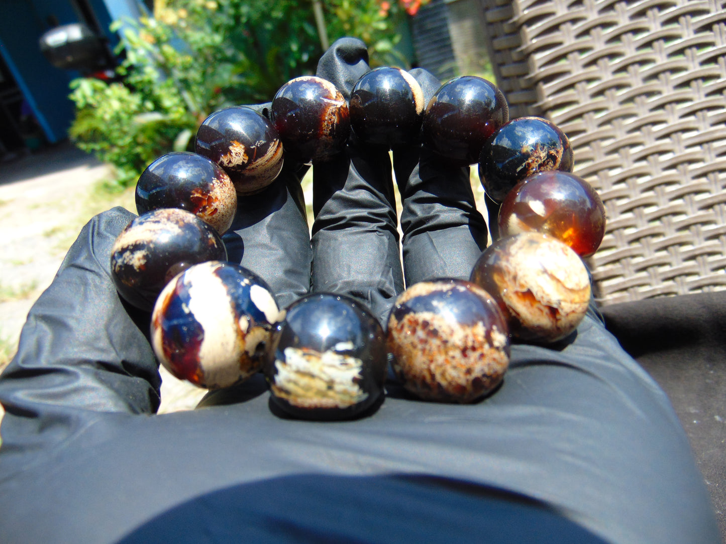 58 gram 12 Beads Mala Bracelet Indonesian Cherry Amber 25 mm for Healing B20M13