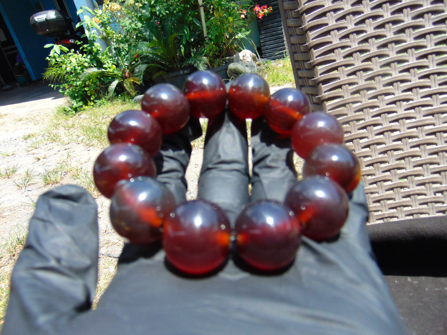 56 gram 12 Beads Mala Bracelet Indonesian Cherry Red Blue Amber 20 mm for Healing B20M22