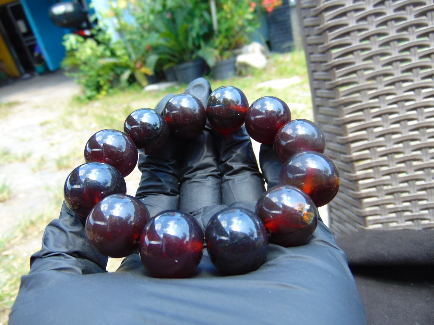 56 gram 12 Beads Mala Bracelet Indonesian Cherry Red Amber 20 mm for Healing B20M20