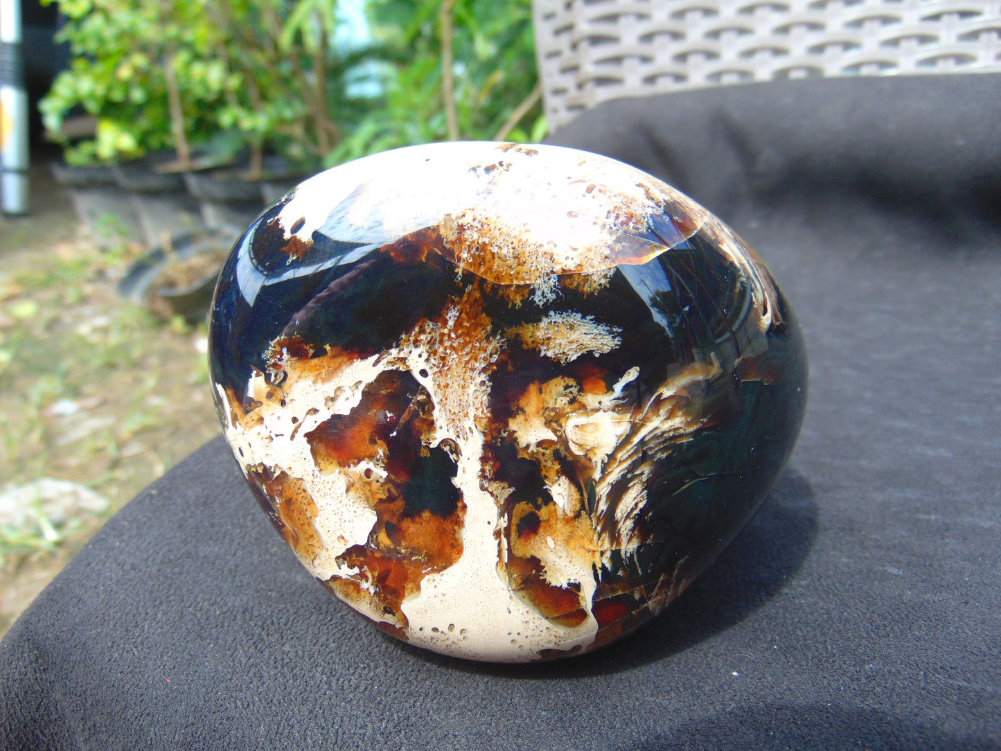 575 gr Full Polished 112x90x70 mm Mushroom Inclusion Indonesia Black Blue Amber for Healing ST5