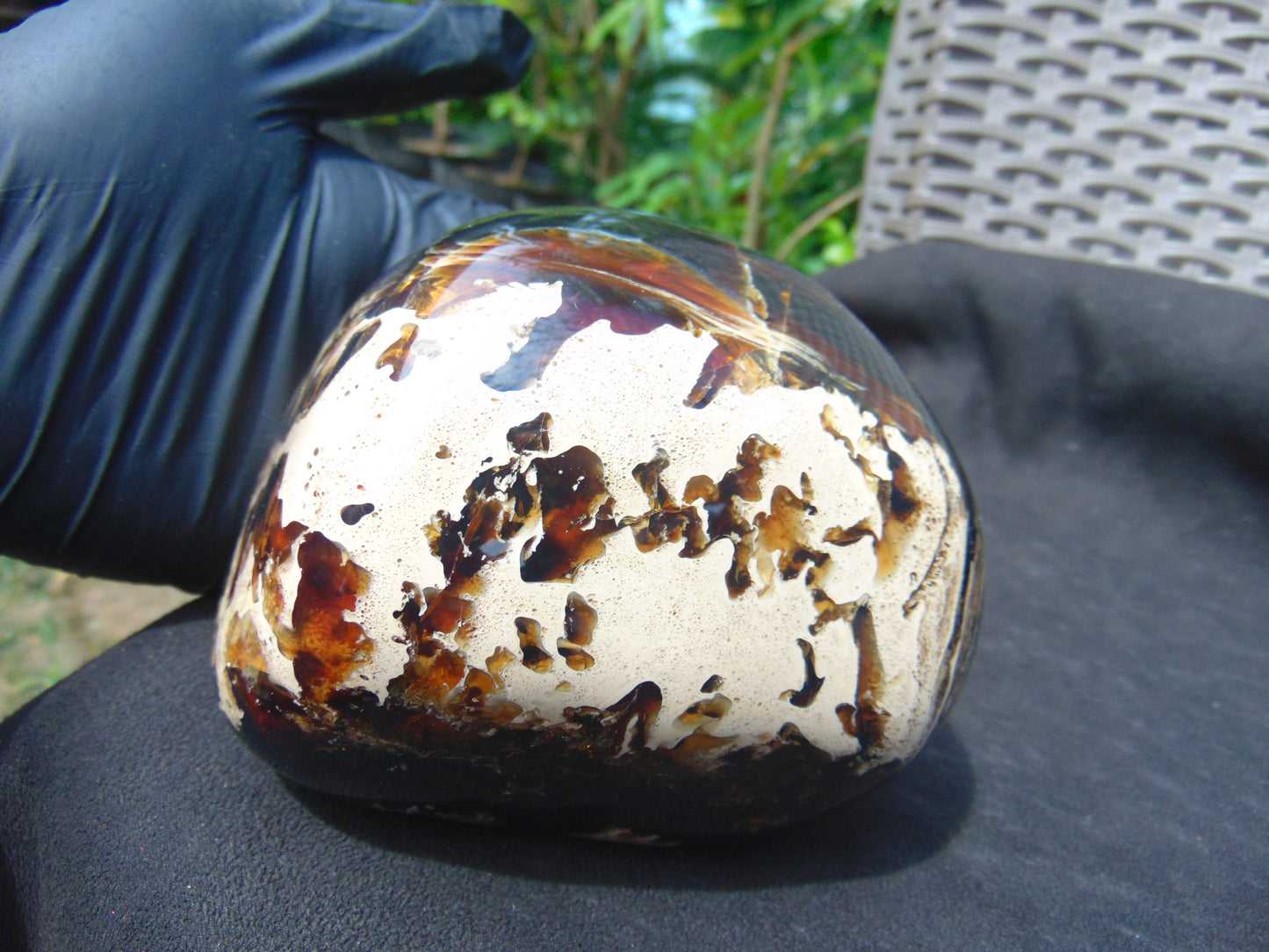 575 gr Full Polished 112x90x70 mm Mushroom Inclusion Indonesia Black Blue Amber for Healing ST5