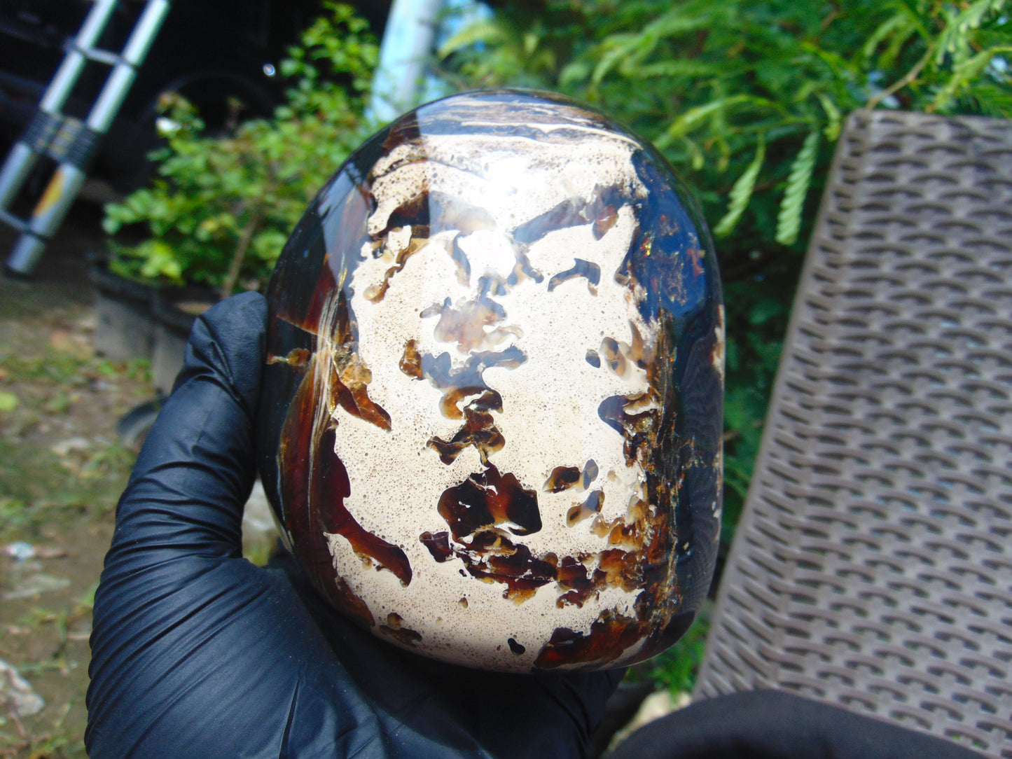 575 gr Full Polished 112x90x70 mm Mushroom Inclusion Indonesia Black Blue Amber for Healing ST5
