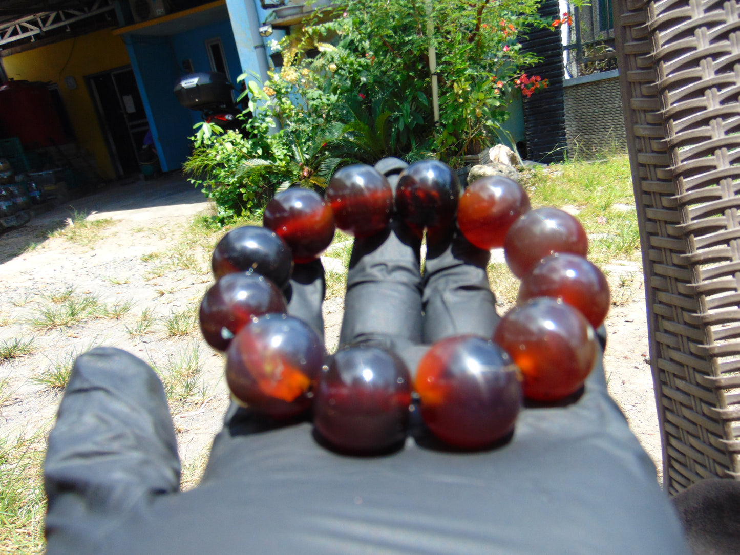 54 gram 12 Beads Mala Bracelet Indonesian Blue Red Amber 20 mm for Healing B20M18