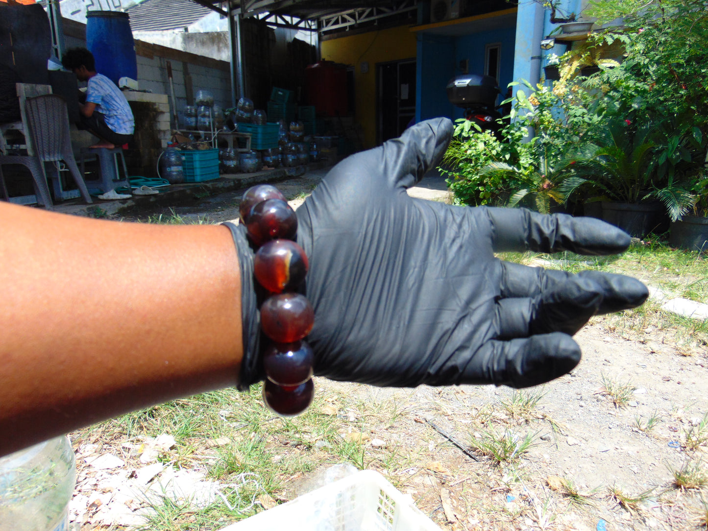 54 gram 12 Beads Mala Bracelet Indonesian Blue Red Amber 20 mm for Healing B20M18