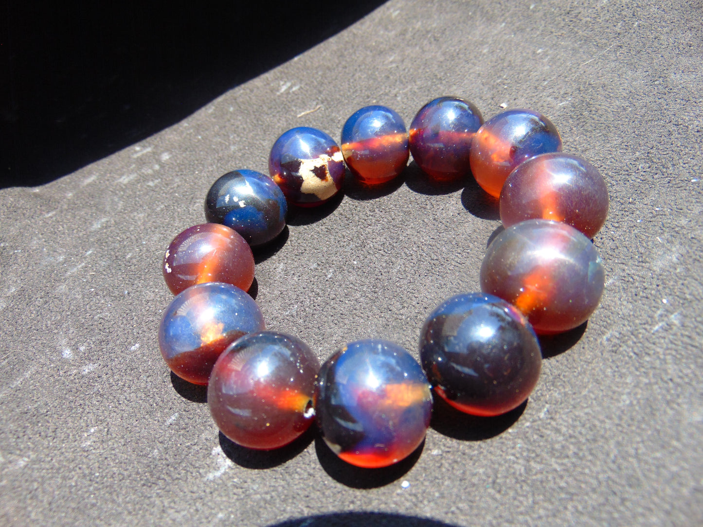 58 gram 12 Beads Mala Bracelet Indonesian Blue Amber 20 mm for Healing B20M15
