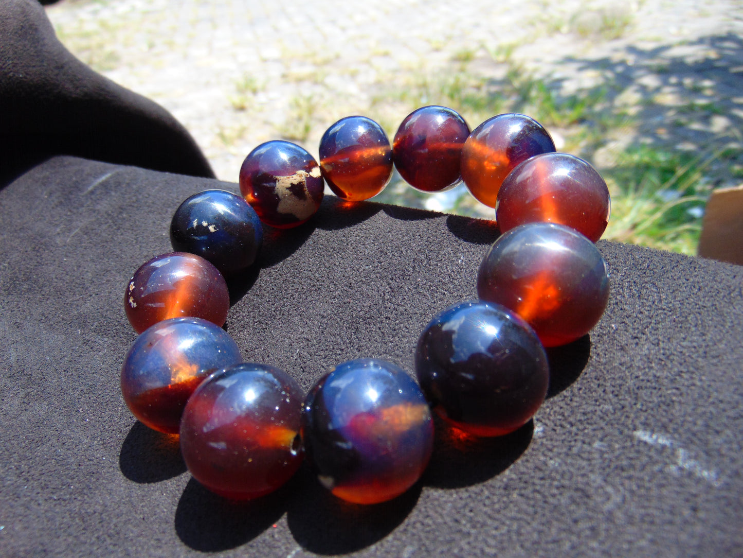 58 gram 12 Beads Mala Bracelet Indonesian Blue Amber 20 mm for Healing B20M15