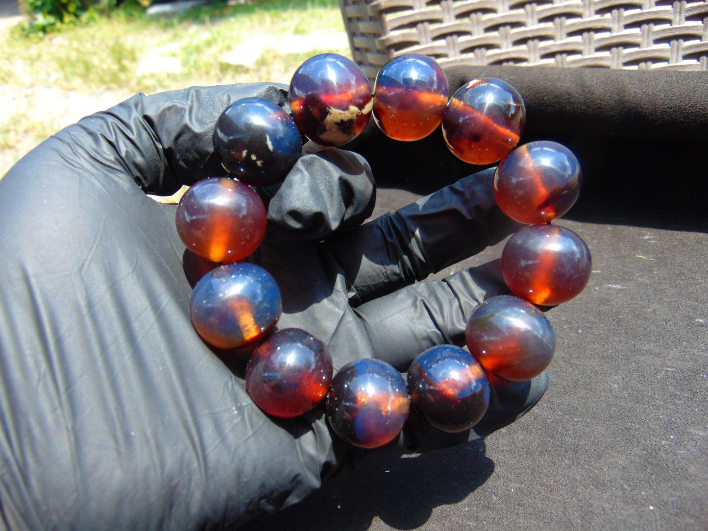 58 gram 12 Beads Mala Bracelet Indonesian Blue Amber 20 mm for Healing B20M15