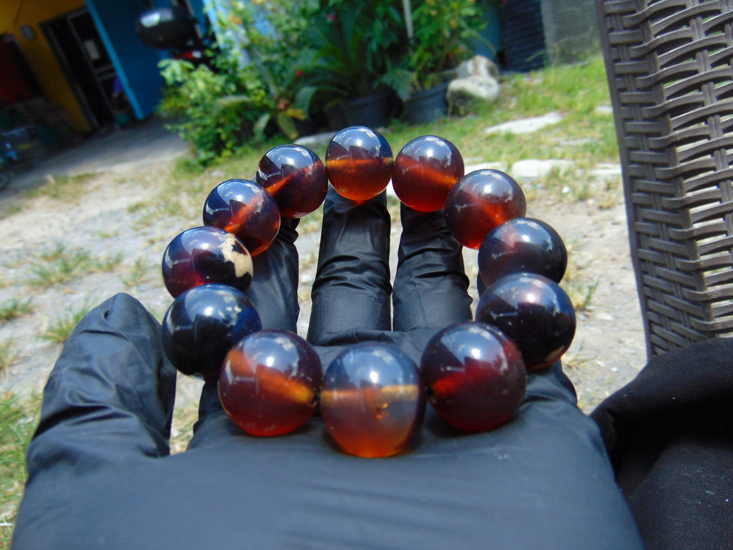 58 gram 12 Beads Mala Bracelet Indonesian Blue Amber 20 mm for Healing B20M15