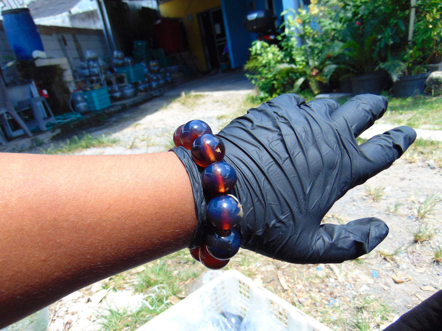 58 gram 12 Beads Mala Bracelet Indonesian Blue Amber 20 mm for Healing B20M15