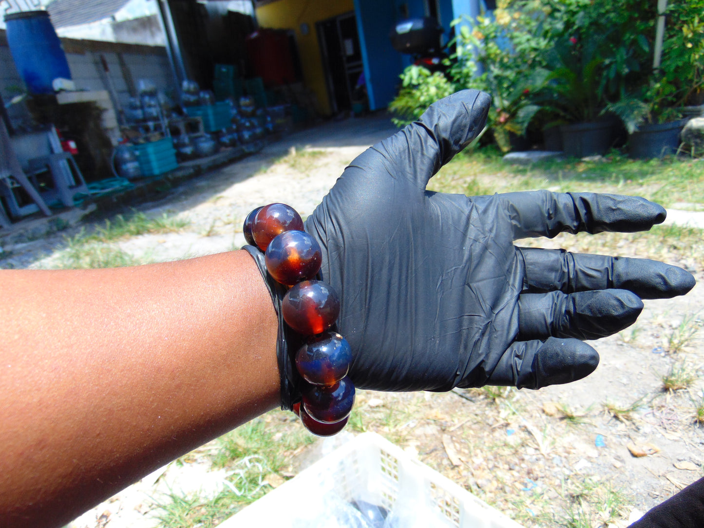 58 gram 12 Beads Mala Bracelet Indonesian Blue Amber 20 mm for Healing B20M15