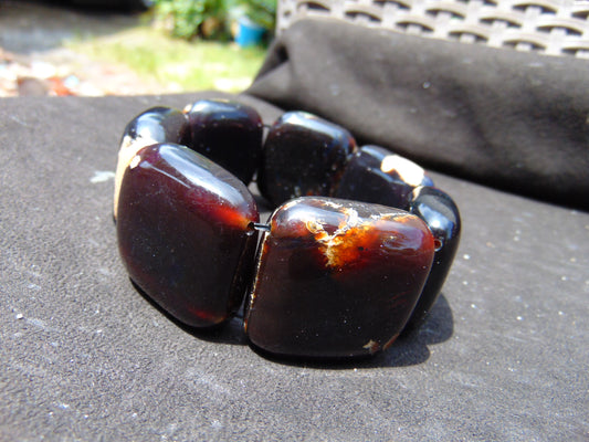 100 gr 7 Square Beads Bangle Indonesian Black Blue Amber for Healing A7G43