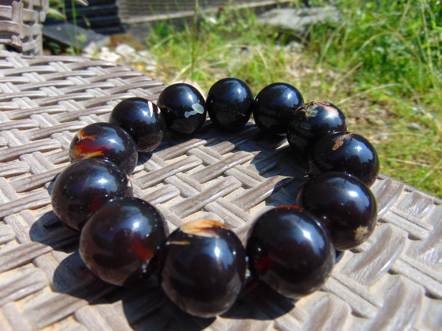 56 gram 12 Beads Mala Bracelet Indonesian Dark Red Amber 20 mm for Healing G20B23