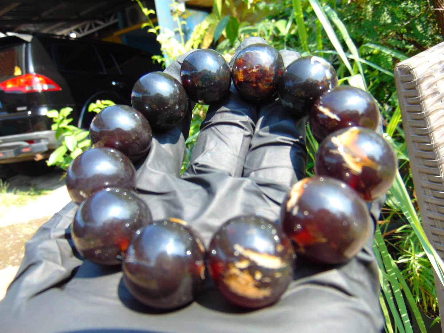 56 gram 12 Beads Mala Bracelet Indonesian Dark Red Amber 20 mm for Healing G20B23
