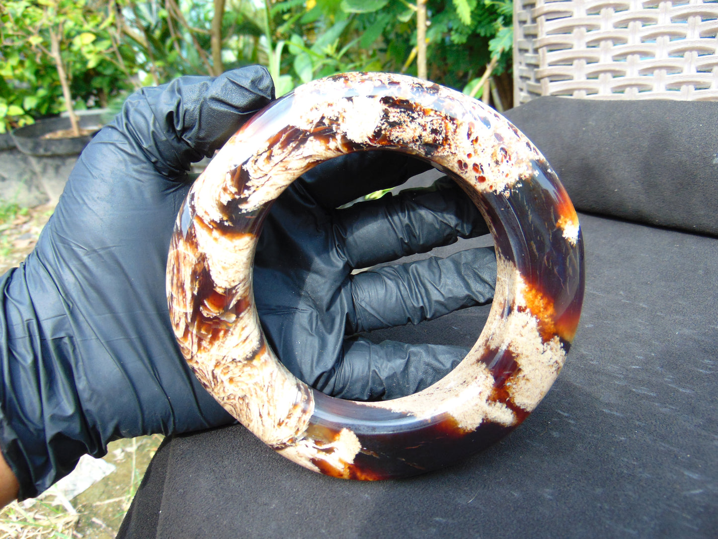 160 gr Big Bangle in hole 75 mm 23x21 mm Indonesian Sumatran White Amber for Healing EU21