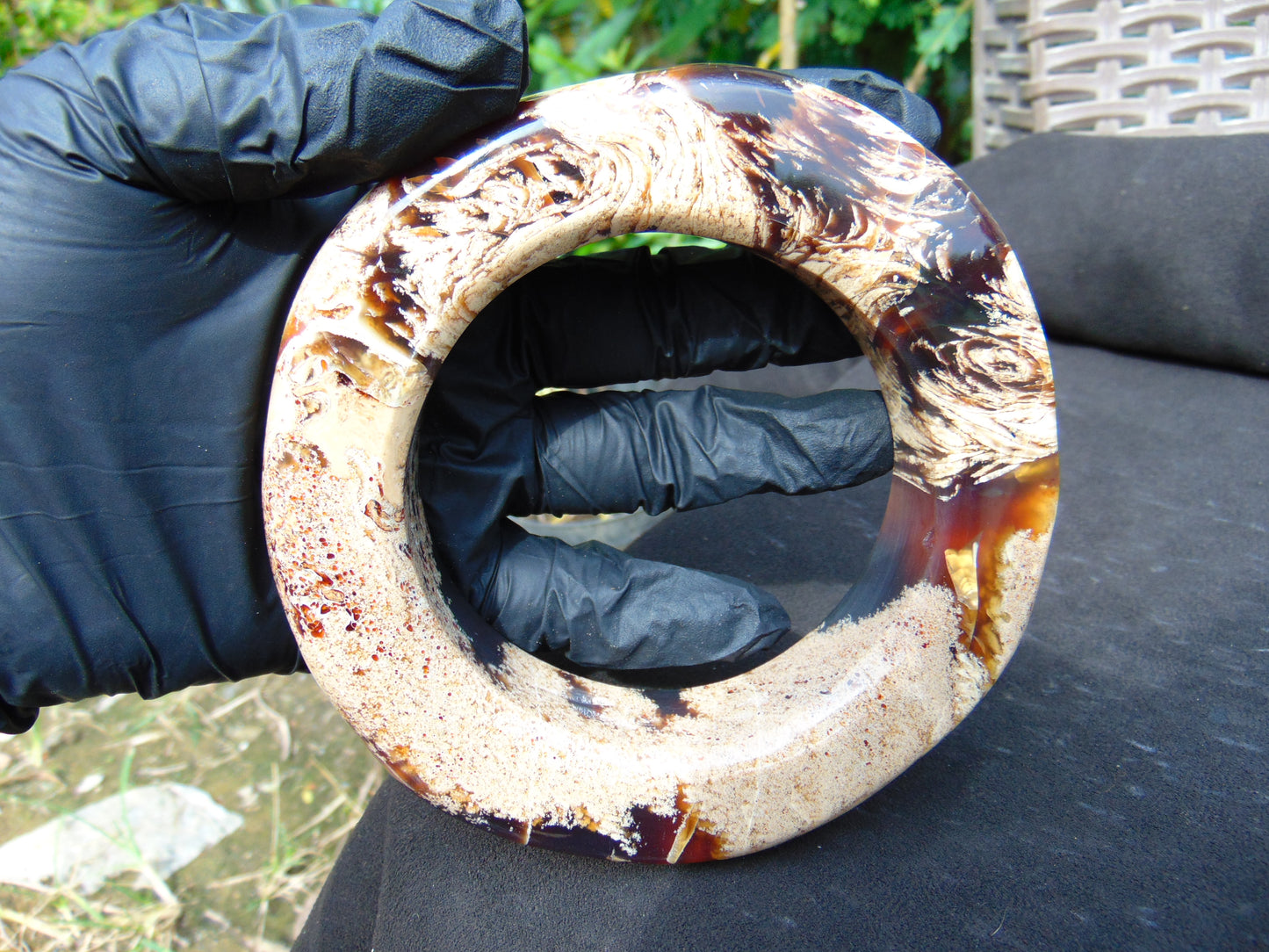 160 gr Big Bangle in hole 75 mm 23x21 mm Indonesian Sumatran White Amber for Healing EU21