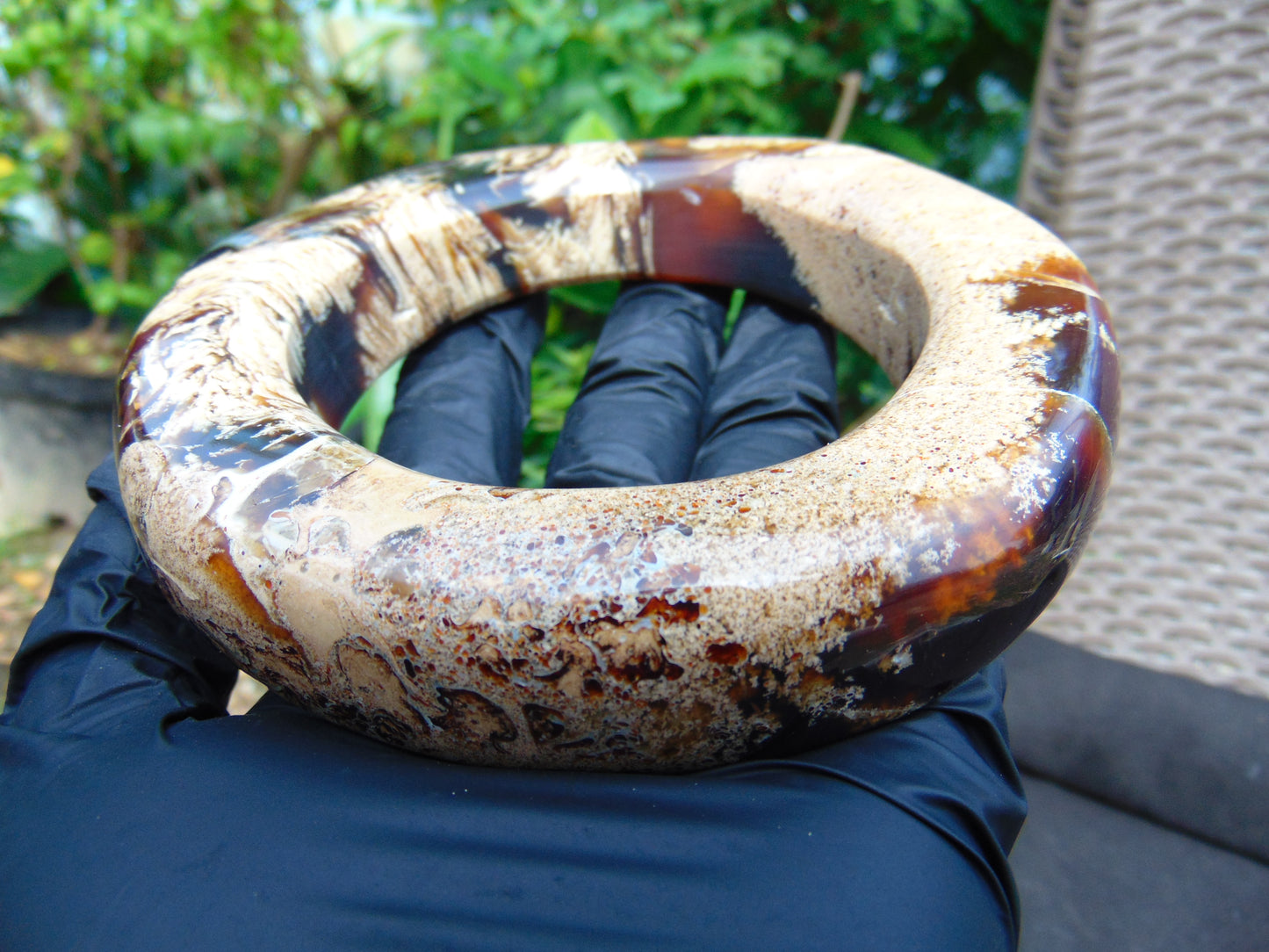 160 gr Big Bangle in hole 75 mm 23x21 mm Indonesian Sumatran White Amber for Healing EU21