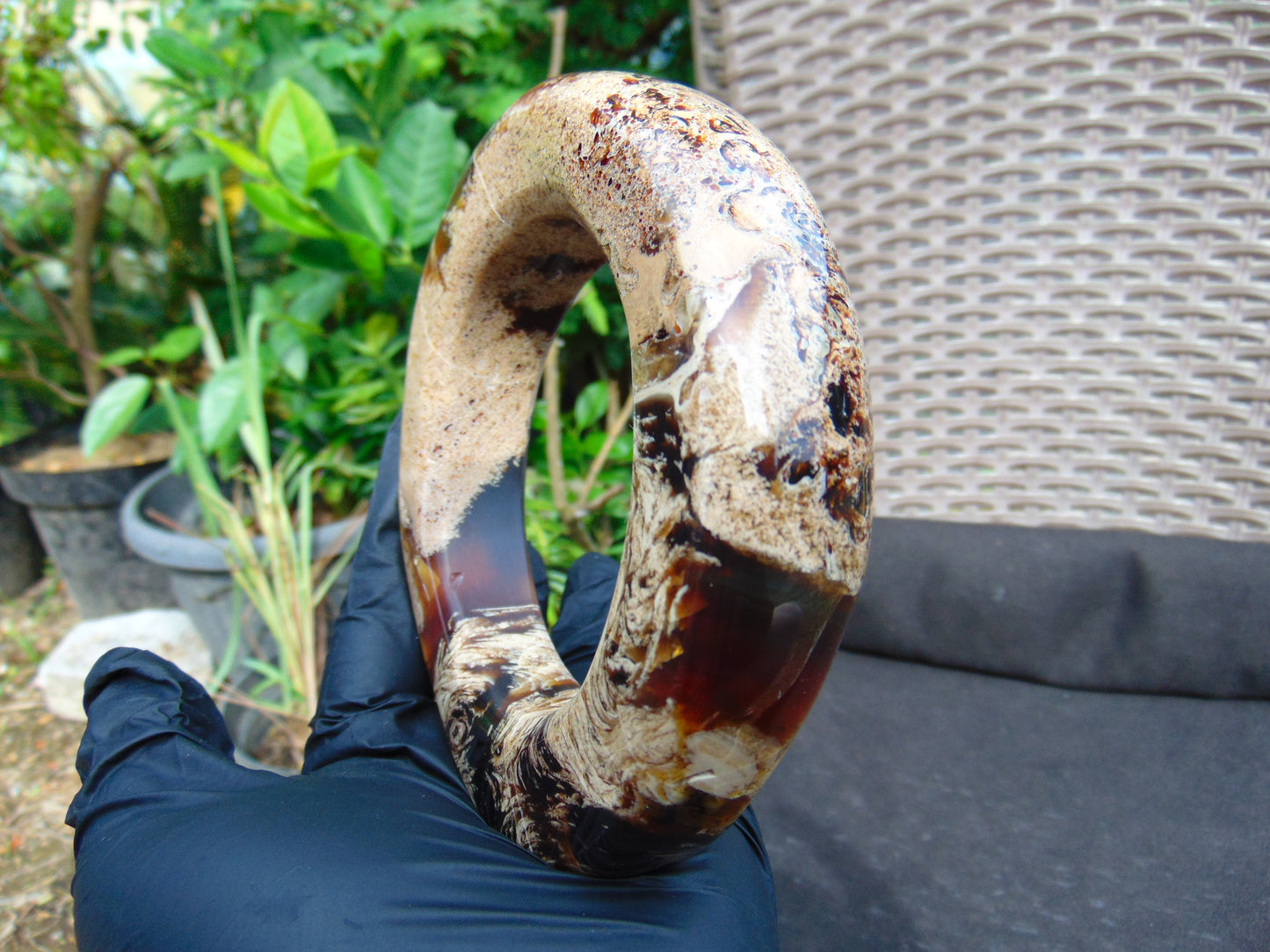 160 gr Big Bangle in hole 75 mm 23x21 mm Indonesian Sumatran White Amber for Healing EU21