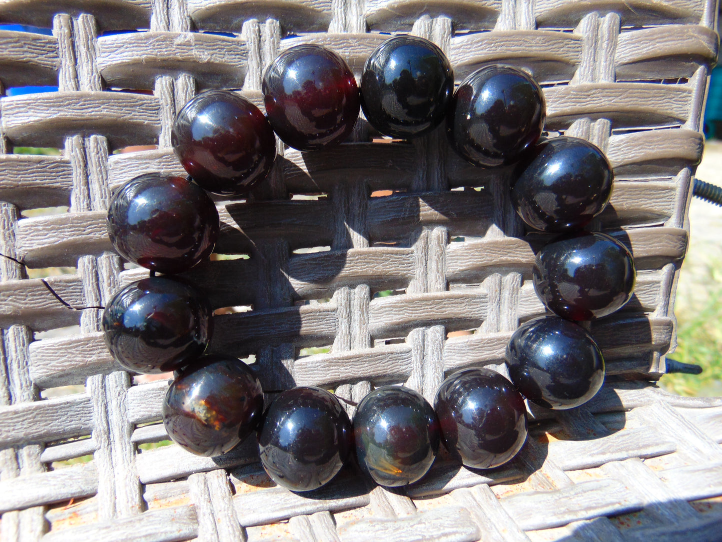 44 gr 13 Beads Mala Bracelet Indonesian Sumatra Dark Red Amber for Healing G18B1