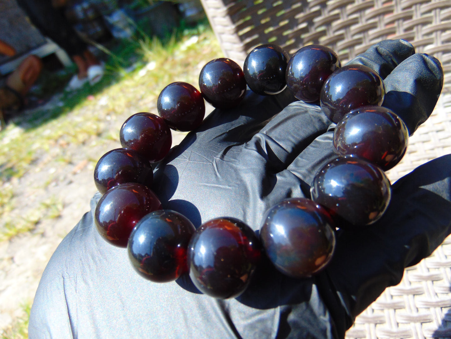 44 gr 13 Beads Mala Bracelet Indonesian Sumatra Dark Red Amber for Healing G18B1