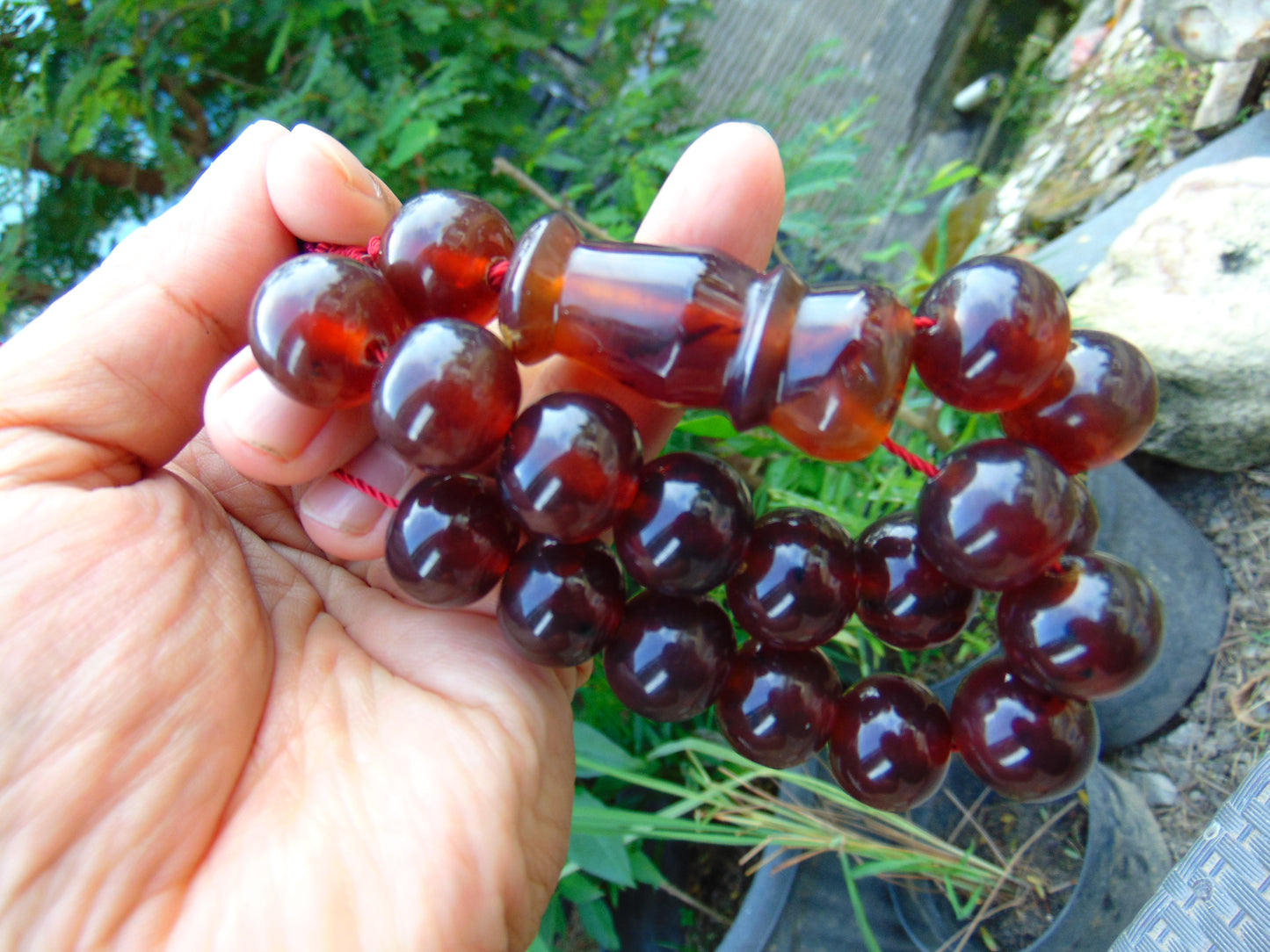 49 gr hand Tasbih 17 Beads 18 mm Indonesian Red Blue Amber for Healing TR10