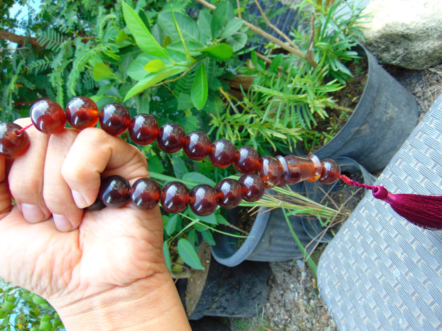 49 gr hand Tasbih 17 Beads 18 mm Indonesian Red Blue Amber for Healing TR10