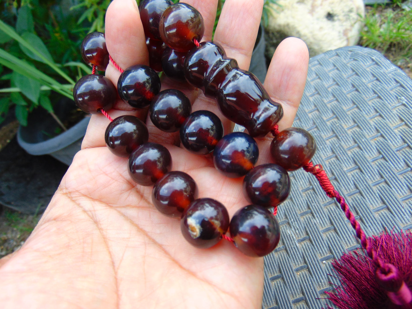 51 gr Hand Tasbih 17 Beads 18 mm Indonesian Red Amber for Healing TR7