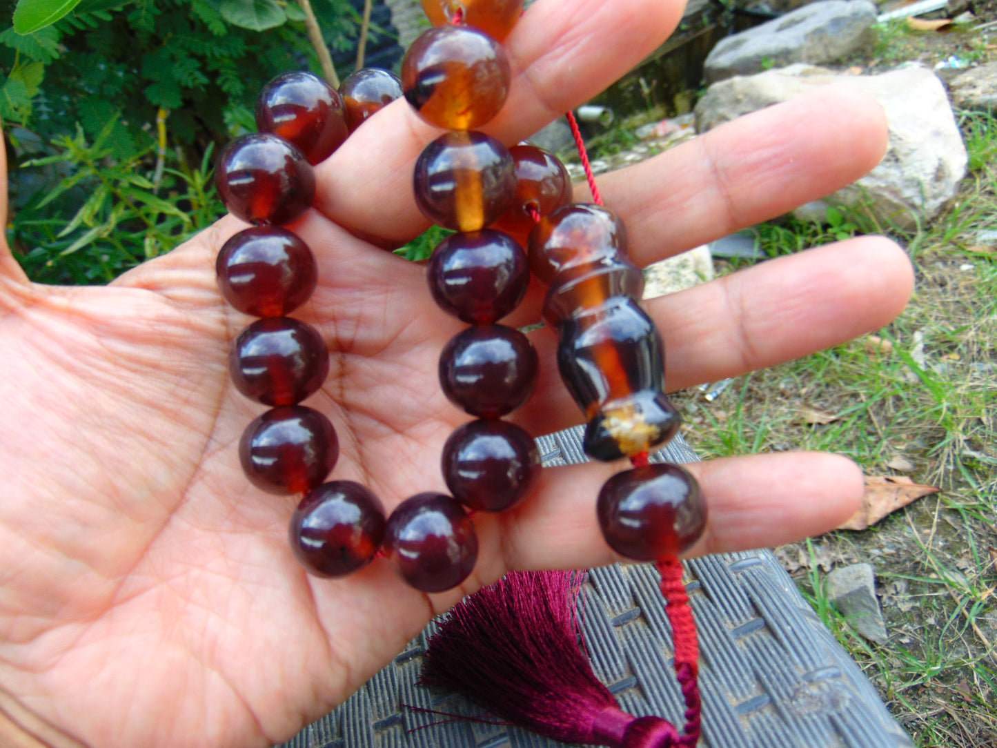 50 gr Hand Tasbih 17 Beads 18 mm Indonesian Crystal Red Amber for Healing TR13