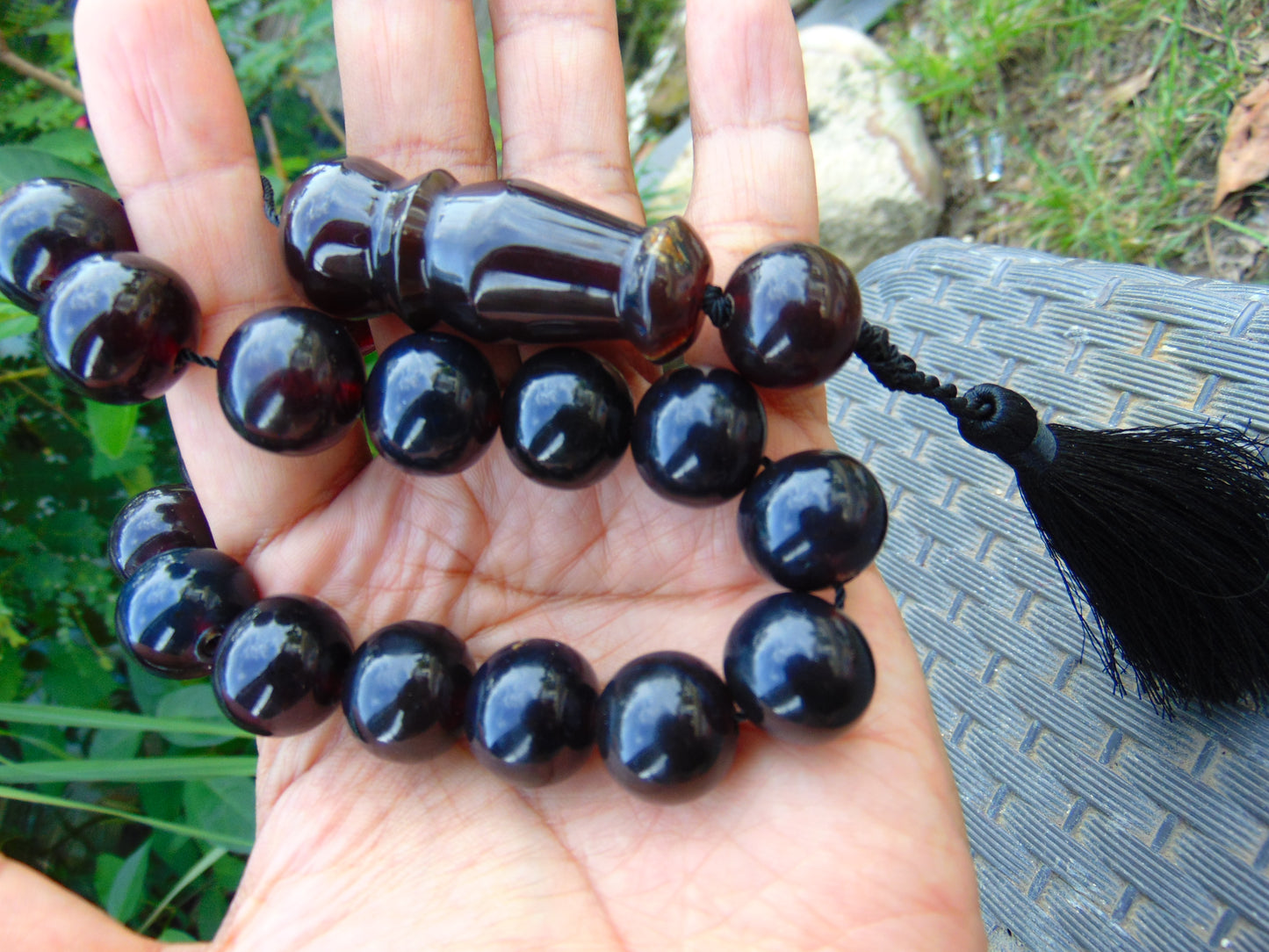 56 gr hand Tasbih 17 Beads 18 mm Indonesian Black Amber for Healing TR12