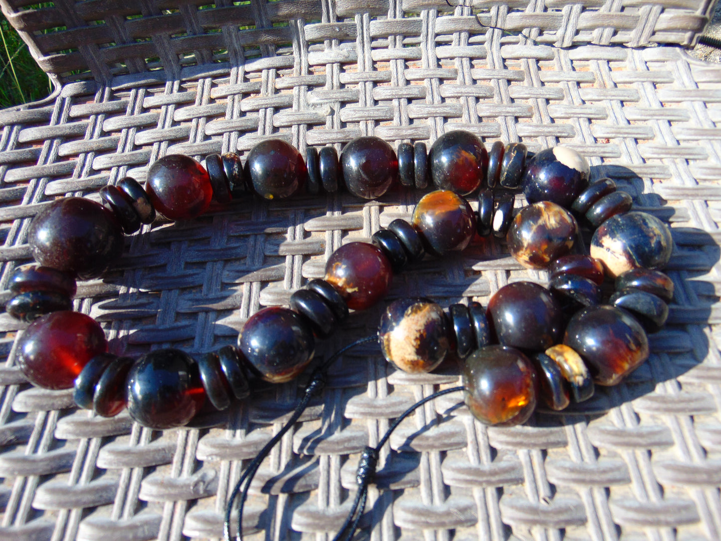 215 gr Big Necklace Indonesian Dark White Blue Amber for Healing NEC45