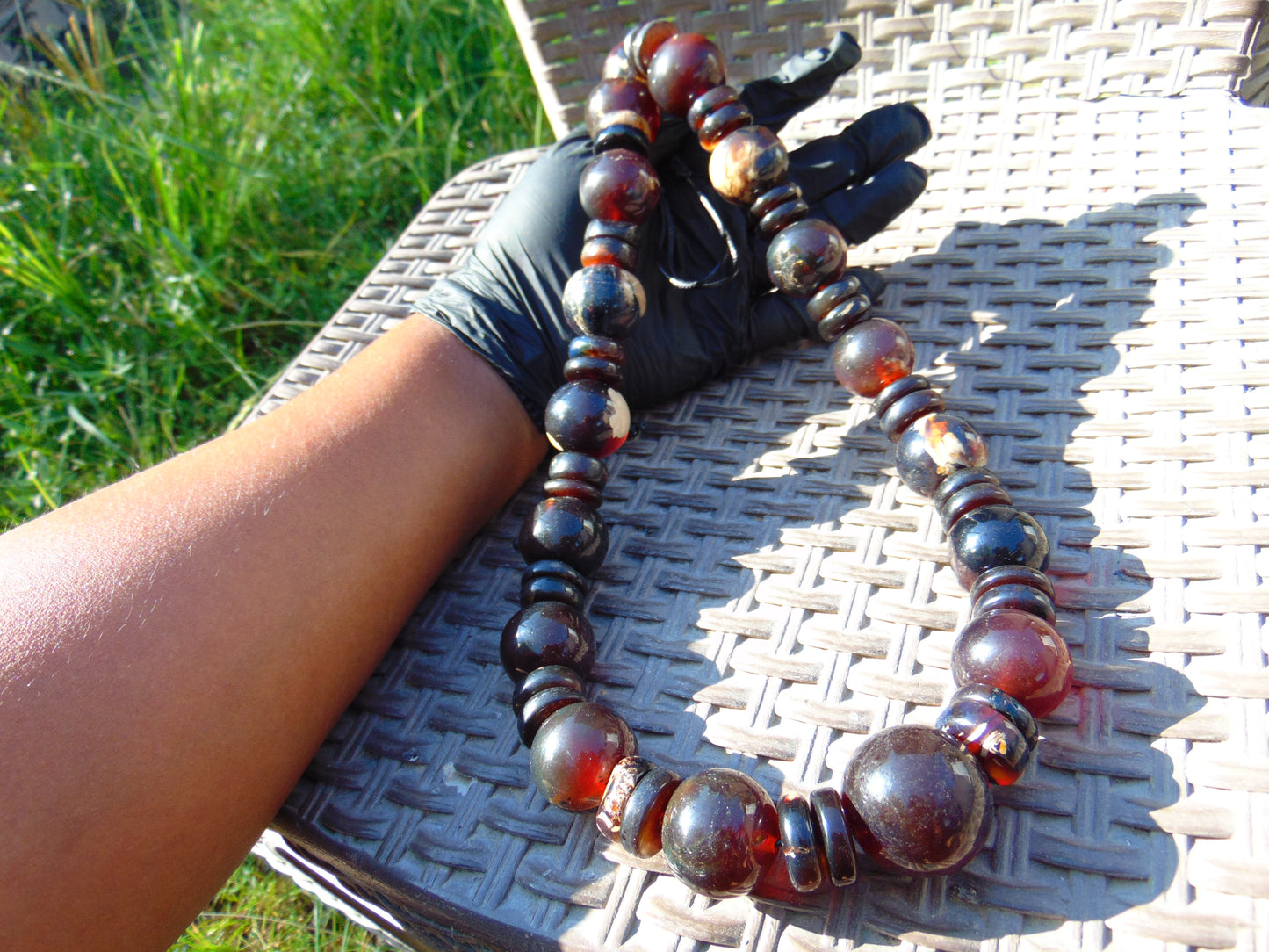 215 gr Big Necklace Indonesian Dark White Blue Amber for Healing NEC45