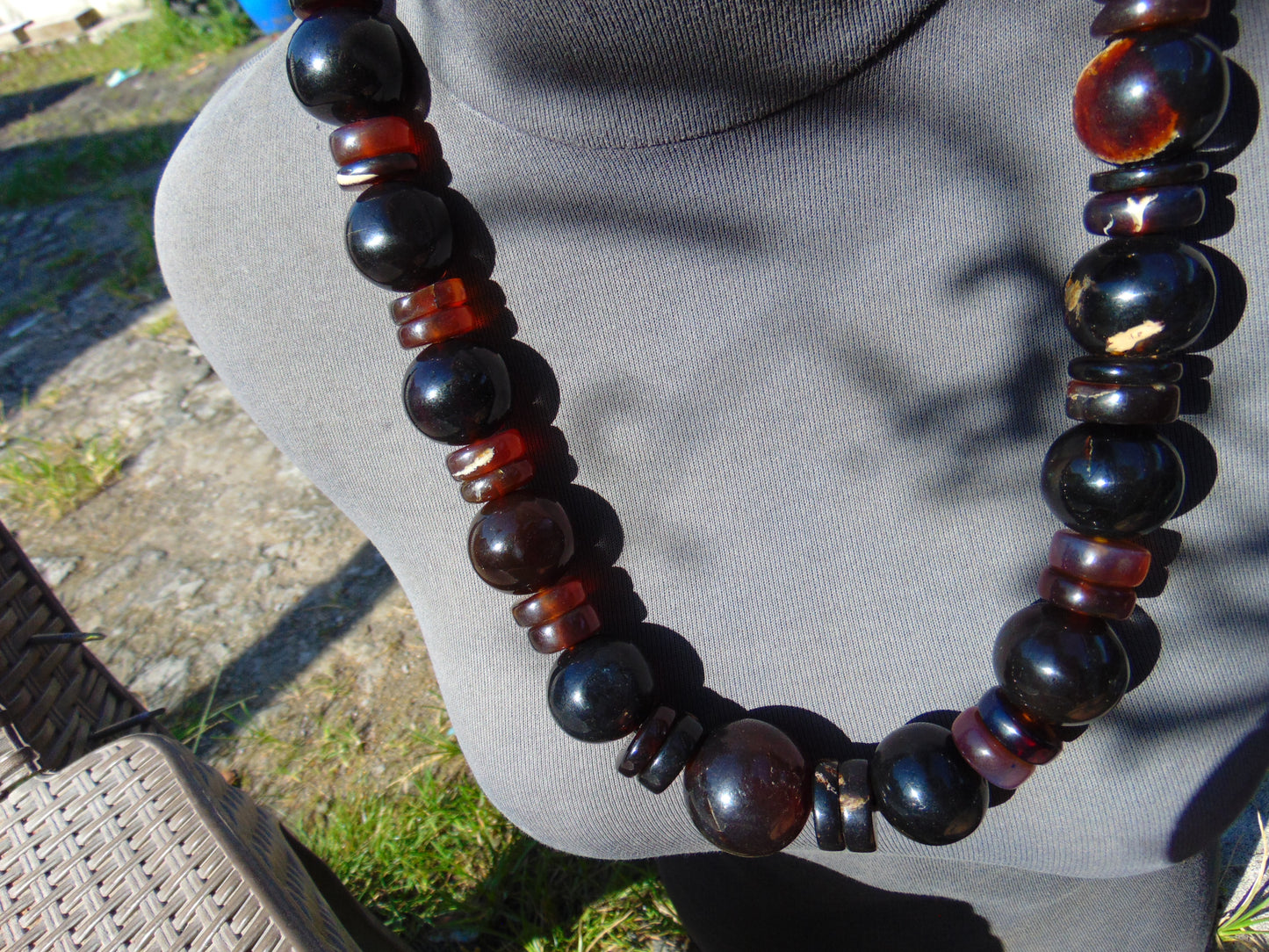 212 gr Big Necklace Indonesian Dark Red Amber for Healing NEC47