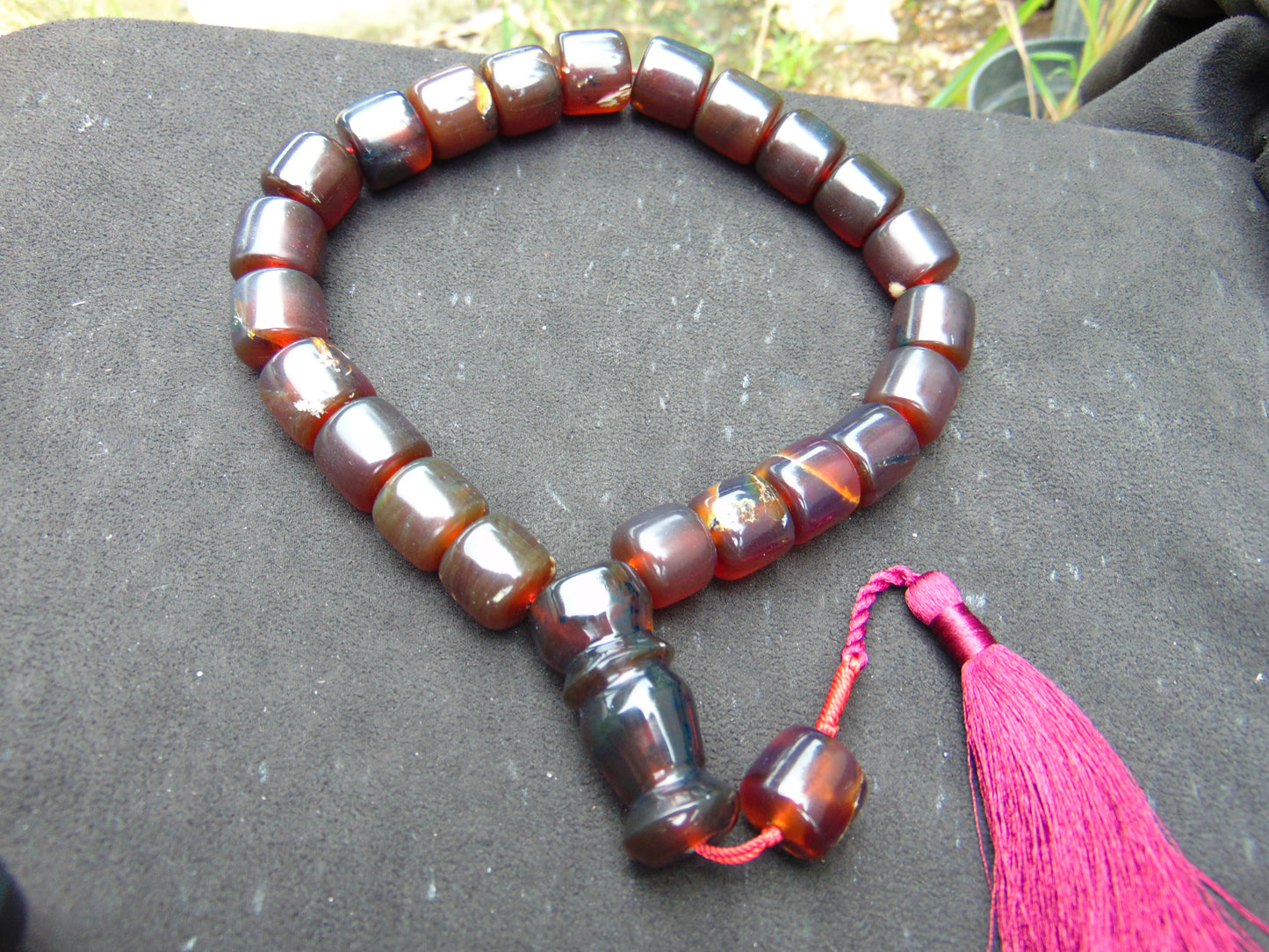 71 gr Komboloi Rosary 22 Beads 15x15 mm Indonesian Red Bluish Amber for Healing CO3