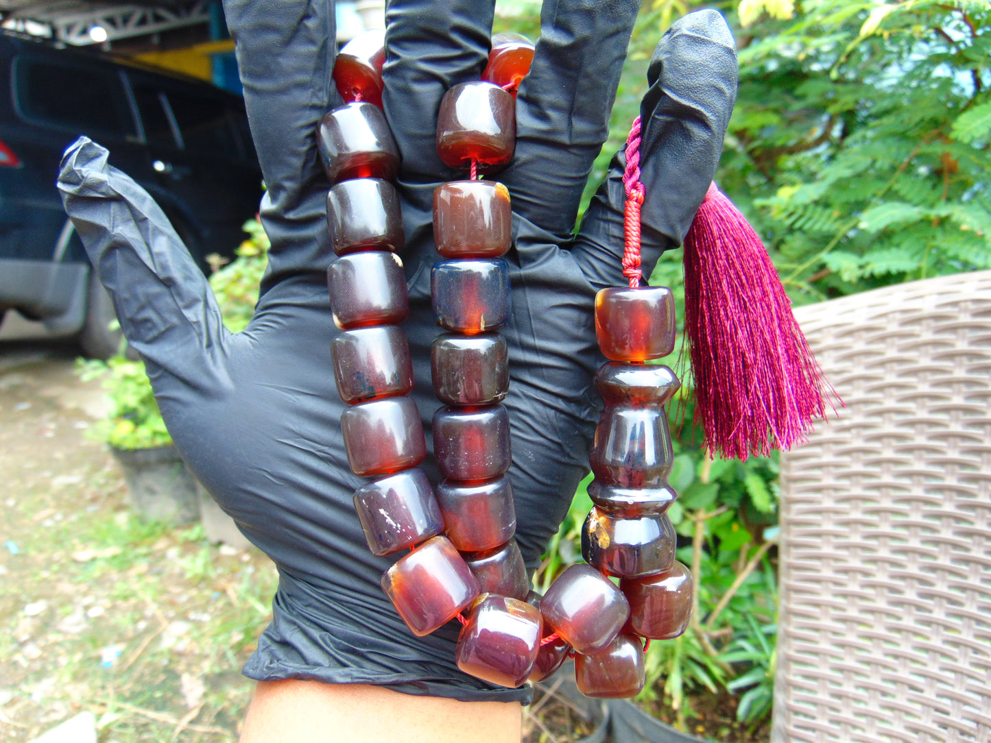 71 gr Komboloi Rosary 22 Beads 15x15 mm Indonesian Red Bluish Amber for Healing CO3