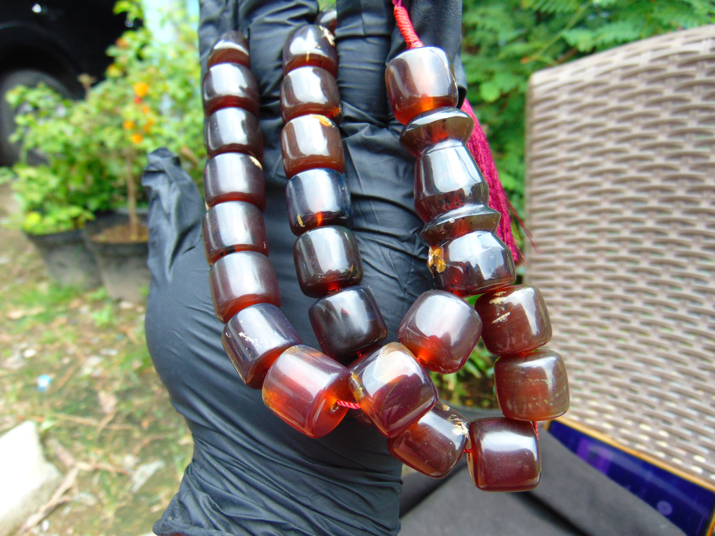 71 gr Komboloi Rosary 22 Beads 15x15 mm Indonesian Red Bluish Amber for Healing CO3