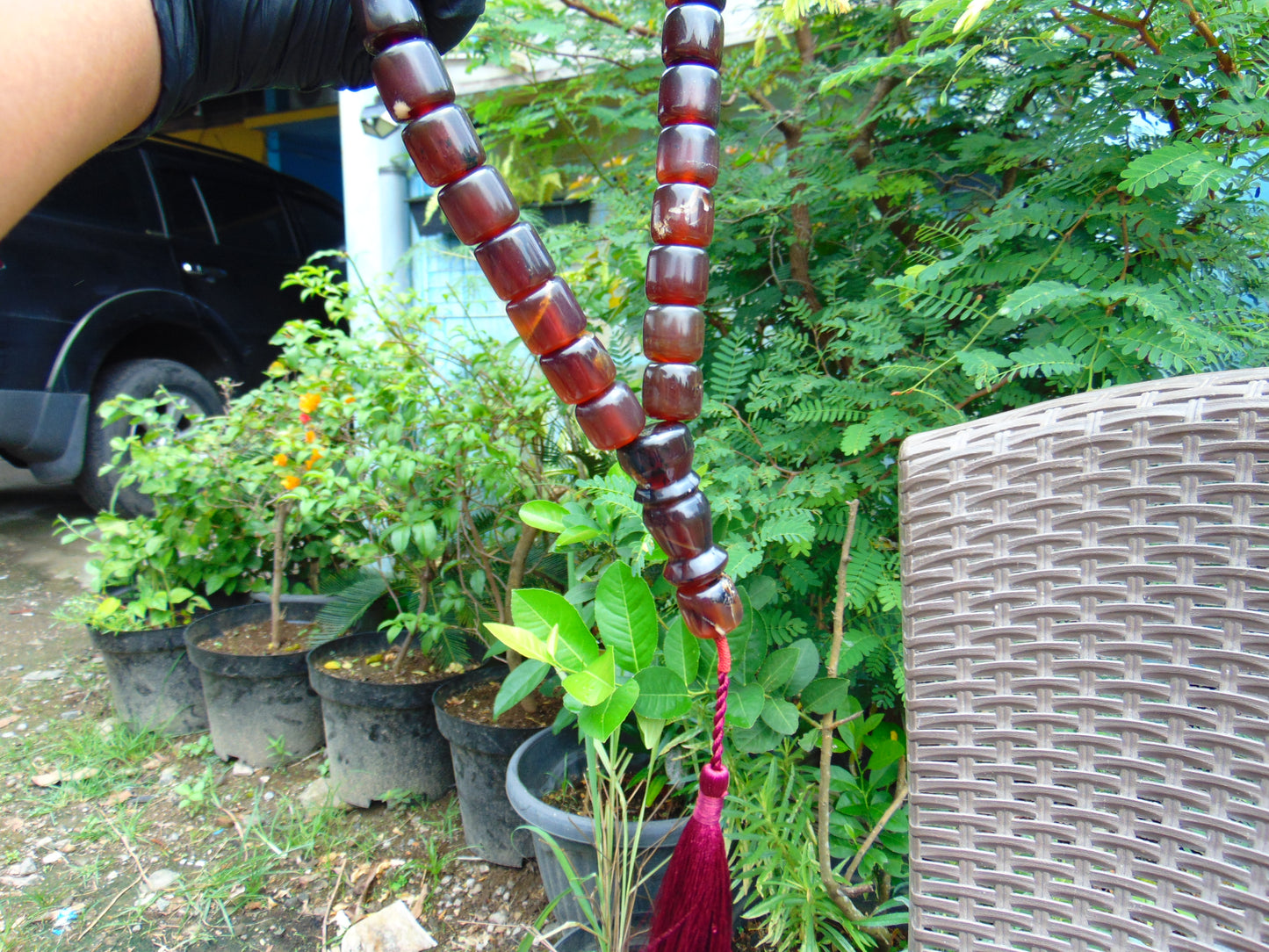 71 gr Komboloi Rosary 22 Beads 15x15 mm Indonesian Red Bluish Amber for Healing CO3