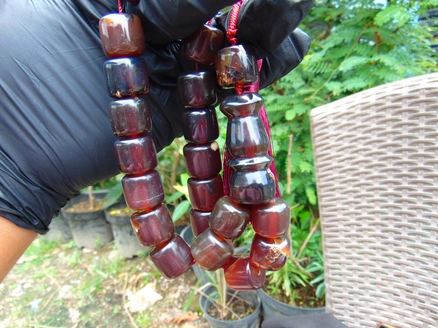 71 gr Komboloi Rosary 22 Beads 15x15 mm Indonesian Red Bluish Amber for Healing CO3