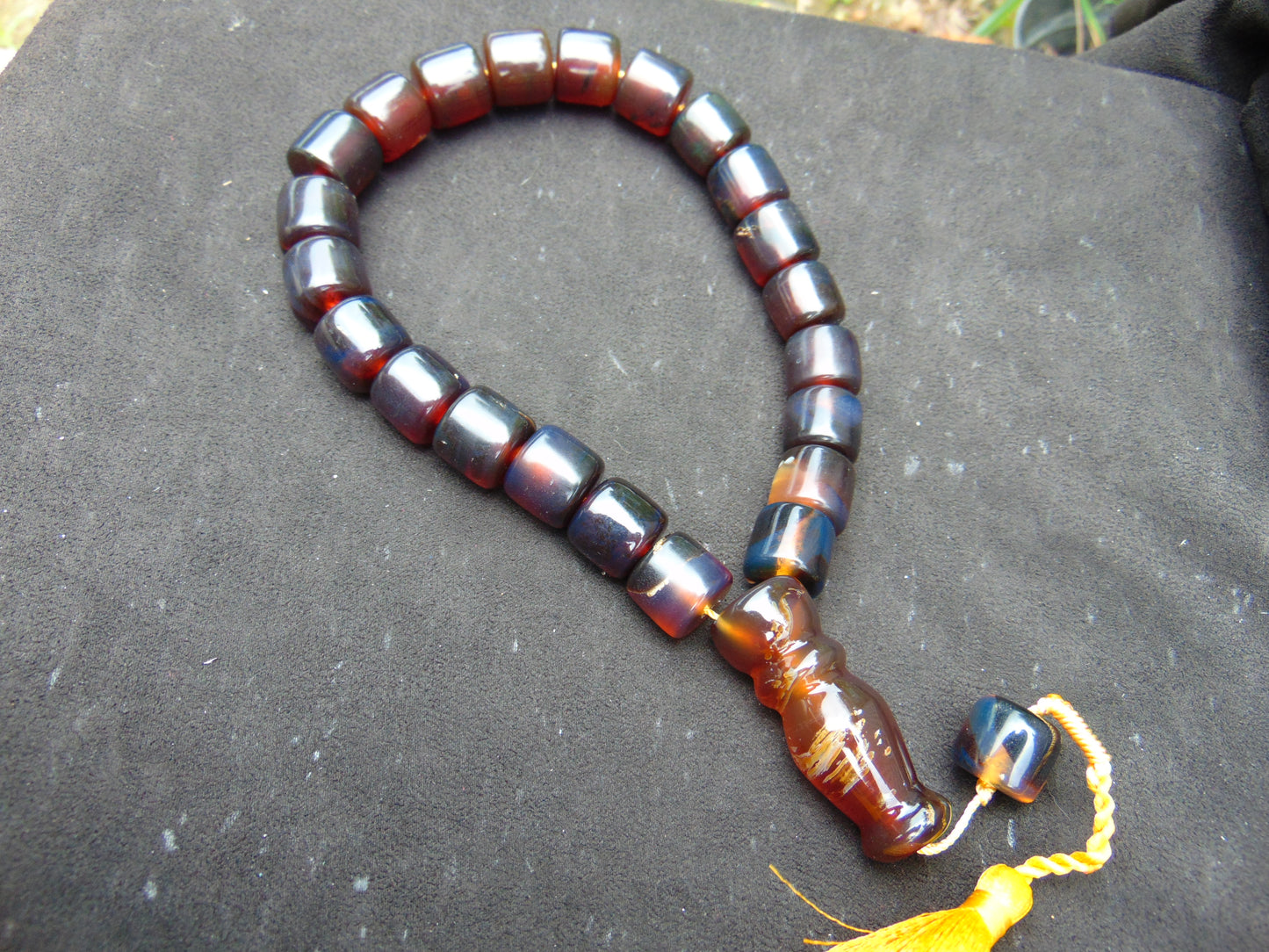 74 gr Komboloi Rosary 22 Beads 15x15 mm Indonesian Red Blue Amber for Healing CO4