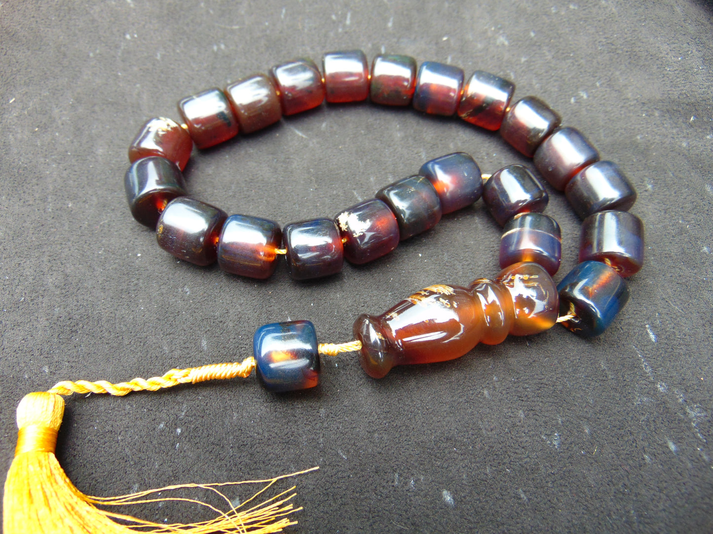 74 gr Komboloi Rosary 22 Beads 15x15 mm Indonesian Red Blue Amber for Healing CO4