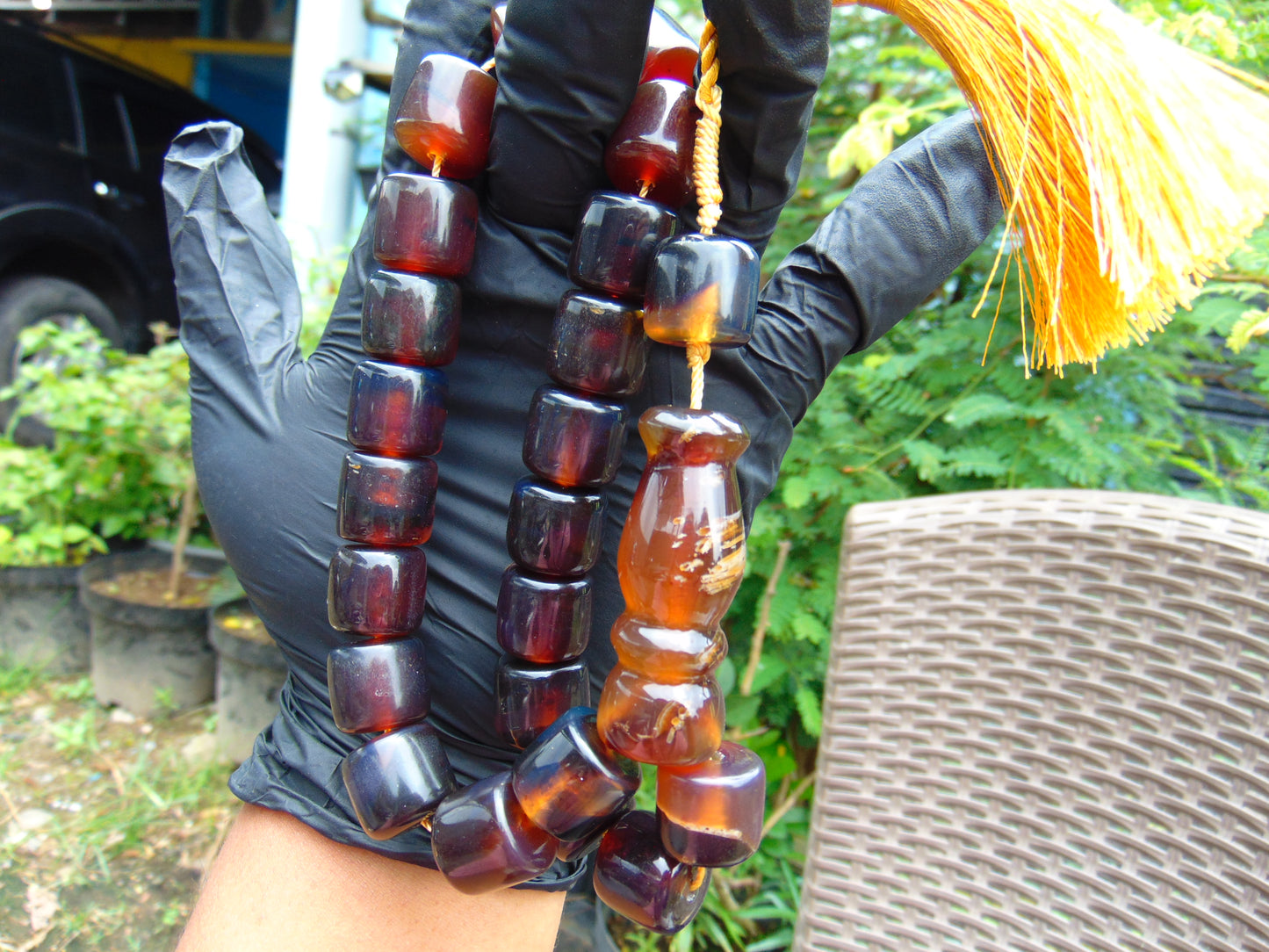 74 gr Komboloi Rosary 22 Beads 15x15 mm Indonesian Red Blue Amber for Healing CO4