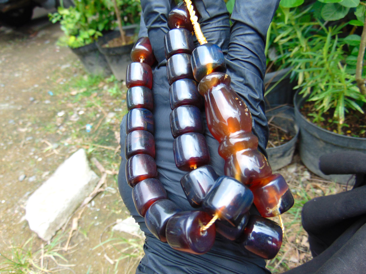 74 gr Komboloi Rosary 22 Beads 15x15 mm Indonesian Red Blue Amber for Healing CO4
