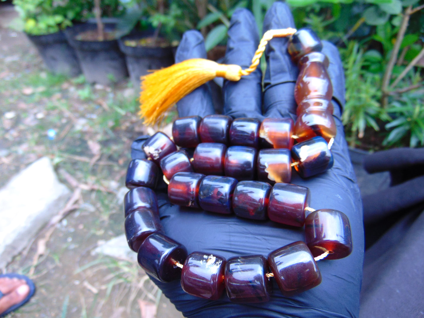 74 gr Komboloi Rosary 22 Beads 15x15 mm Indonesian Red Blue Amber for Healing CO4