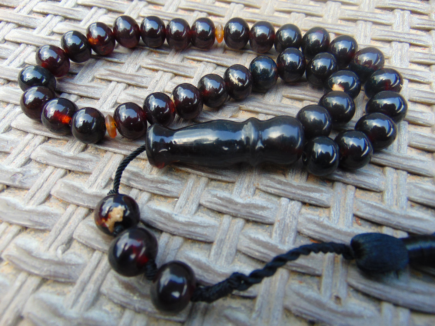 51 gr Hand Tasbih 36 Beads 12 mm Mesbah Rosary Indonesian Black Amber for Healing FR45