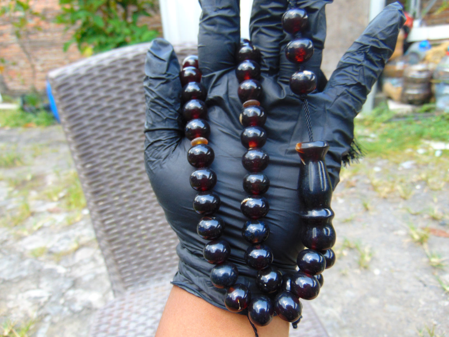 51 gr Hand Tasbih 36 Beads 12 mm Mesbah Rosary Indonesian Black Amber for Healing FR45