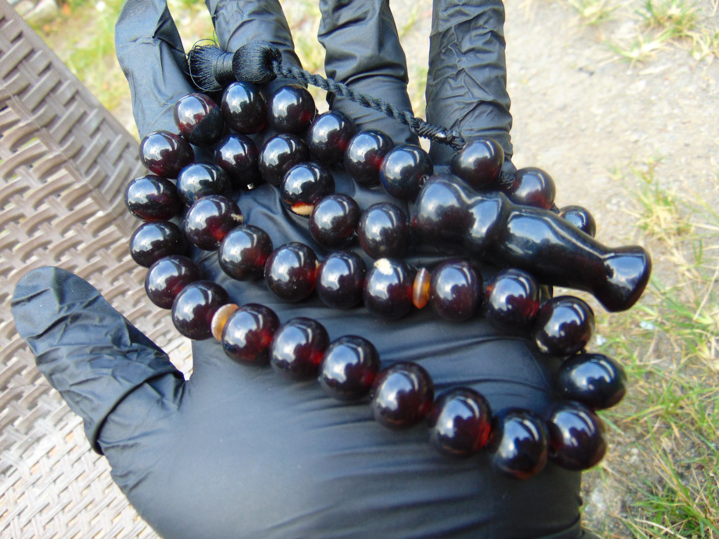 51 gr Hand Tasbih 36 Beads 12 mm Mesbah Rosary Indonesian Black Amber for Healing FR45
