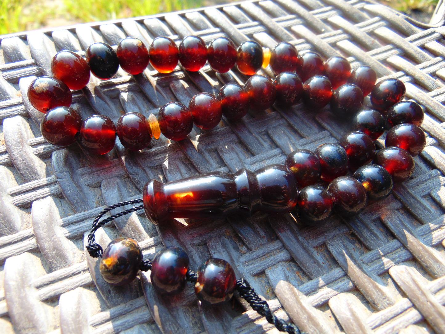 49 gr Hand Tasbih 36 Beads 12 mm Mesbah Rosary Indonesian Black Blue Amber for Healing FR47