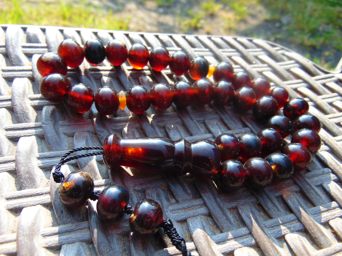 49 gr Hand Tasbih 36 Beads 12 mm Mesbah Rosary Indonesian Black Blue Amber for Healing FR47