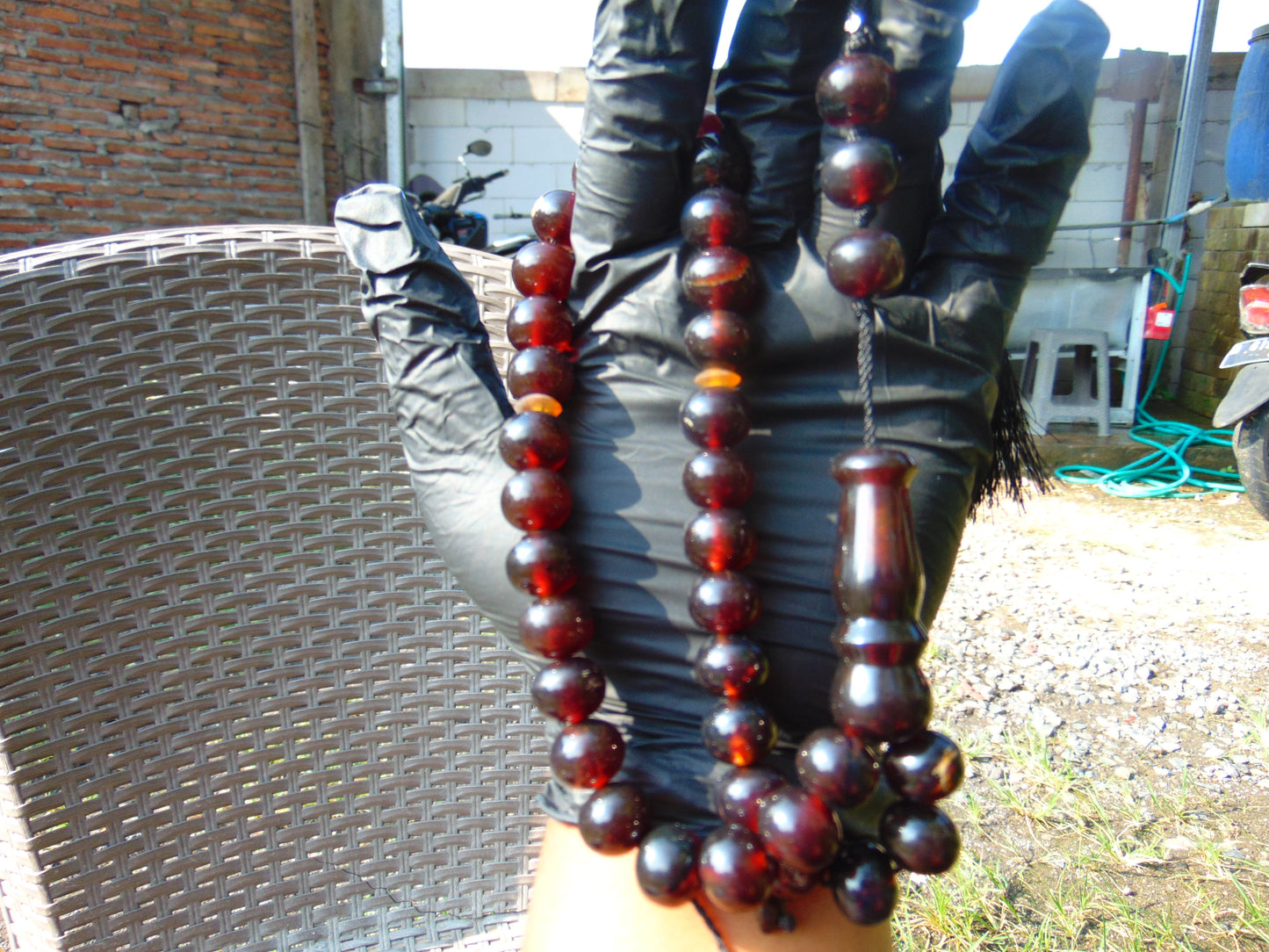 49 gr Hand Tasbih 36 Beads 12 mm Mesbah Rosary Indonesian Black Blue Amber for Healing FR47